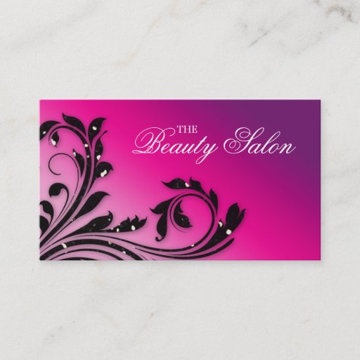 Customizable Hair Salon Business Card Beauty Leaves Pink Purple