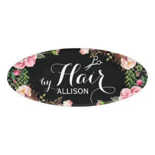 Hair Stylist Beauty Salon Beautiful Floral Around Name Tag