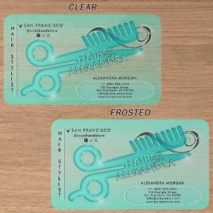Hair Stylist Beauty Salon Branding Logo Mint Teal Clear Business Cards