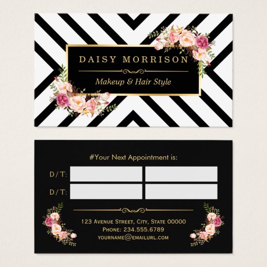 Hair Stylist Beauty Salon Gold Floral Appointment Business Card