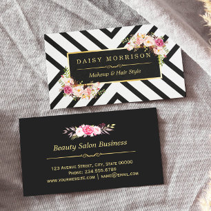 Hair Stylist Beauty Salon Gold Frame Pink Floral Business Card
