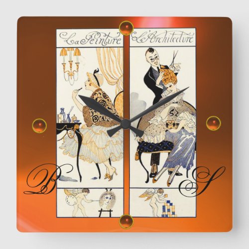 HAIR STYLISTBEAUTY SALON MAKE UP ARTIST Orange Square Wall Clock