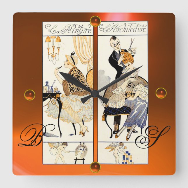 HAIR STYLIST,BEAUTY SALON MAKE UP ARTIST Orange Square Wall Clock (Front)