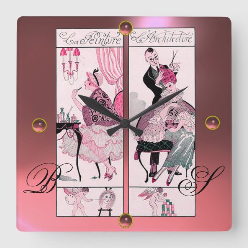 HAIR STYLISTBEAUTY SALON MAKE UP ARTIST Pink Gem Square Wall Clock