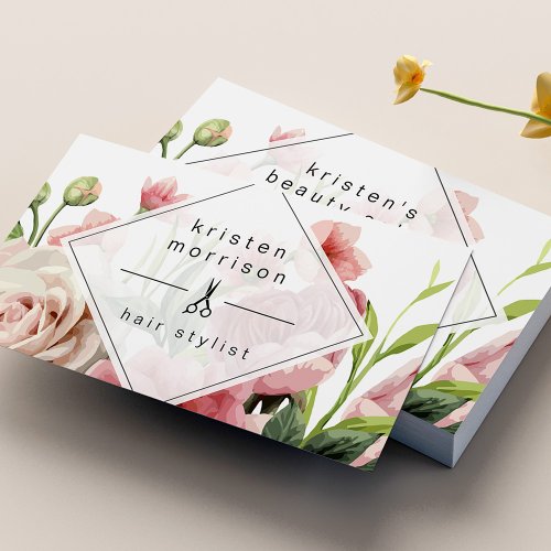 Hair Stylist Beauty Salon Minimal Elegant Floral Business Card