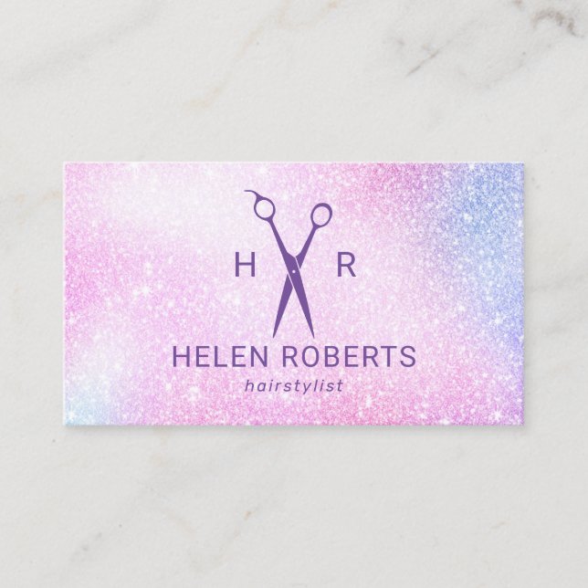Hair Stylist Beauty Salon Modern Pastel Glitter Business Card (Front)