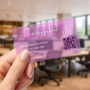Hair Stylist Beauty Salon Purple Pink Transparent Clear Business Cards
