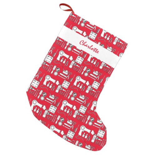 Hair Stylist Beauty Salon Red And White Small Christmas Stocking
