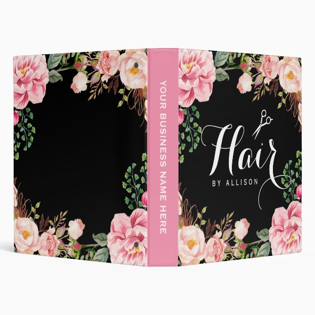 Hair Stylist Beauty Salon Romantic Pink Floral Binder (Background)