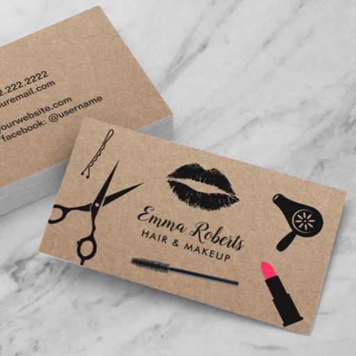 Customizable Hair Stylist Beauty Salon Rustic Kraft Hairdresser Business Card