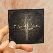 Hair Stylist Beauty Salon Vintage Scissor & Damask Square Business Card at Zazzle