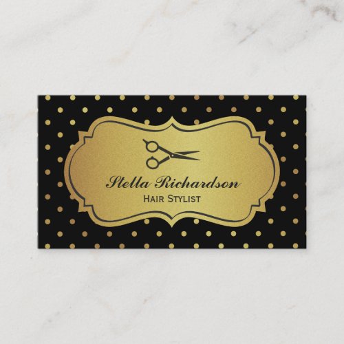 Hair Stylist - Black and Gold Glitter Polka Dots Business Cards