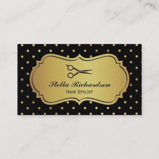Customizable Hair Stylist - Black and Gold Glitter Polka Dots Business Cards