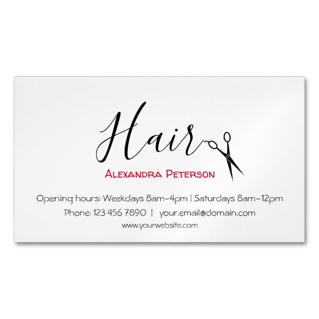 Hair Stylist - Black and Red Business Card Magnet (Front)