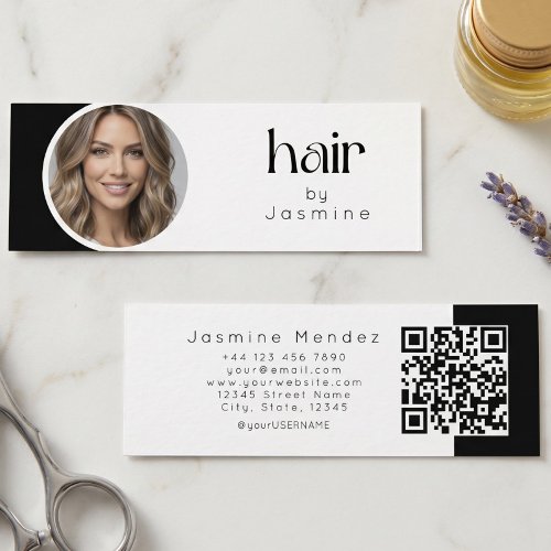 Hair Stylist Black And White Photo Qr Mini Business Card