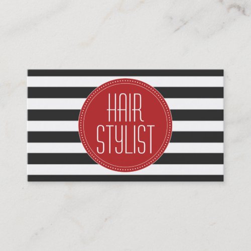 Hair Stylist Black and White Stripes Business Card