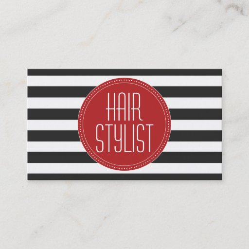Customizable Hair Stylist Black and White Stripes Business Card