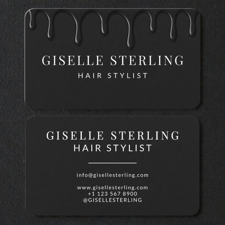 Hair Stylist Black Dripping Luxe Business Card