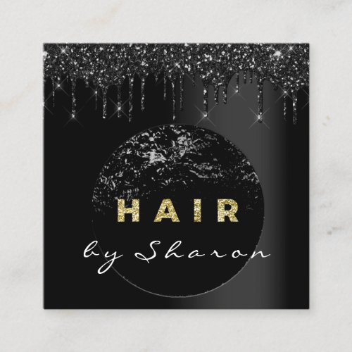 Hair Stylist Black Drips 6 Punches Glitter Square Business Card