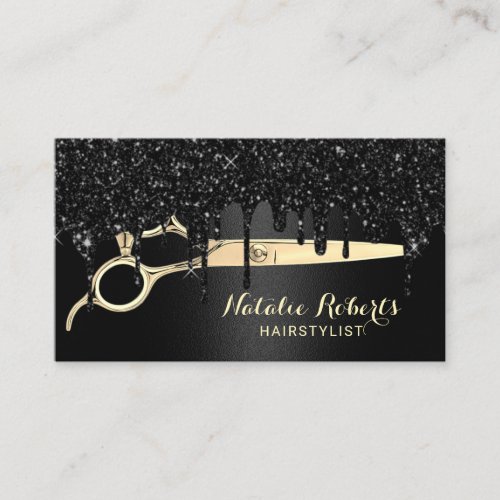 Hair Stylist Black Glitter Drips Beauty Salon Business Card