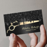 Hair Stylist Black Glitter Drips Beauty Salon Business Card