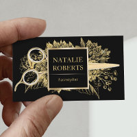 Hair Stylist Black & Gold Floral Beauty Salon Business Card