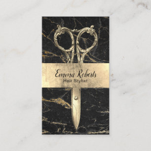 Hair Stylist Black & Gold Marble Salon Appointment Card