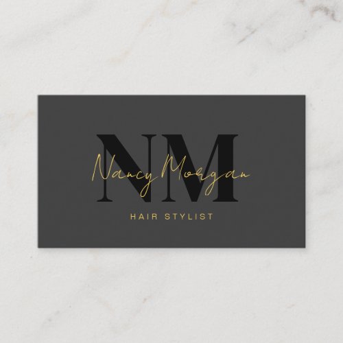 Hair Stylist  Black Gold Monogram QR Code Logo Business Card