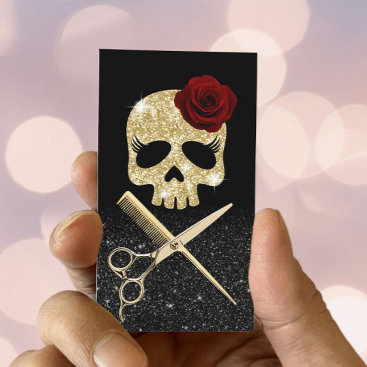 Hair Stylist Black & Gold Skull Beauty Salon Business Card