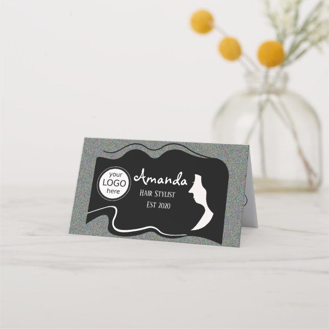 Hair stylist Black Long Hair Folded Loyalty Card (Front)