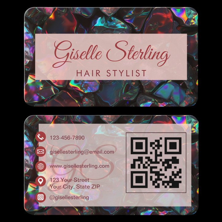 Hair Stylist Black Opal QR Code Business Card