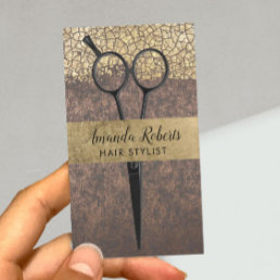 Hair Stylist Black Scissor Stylish Gold &amp; Copper Appointment Card
