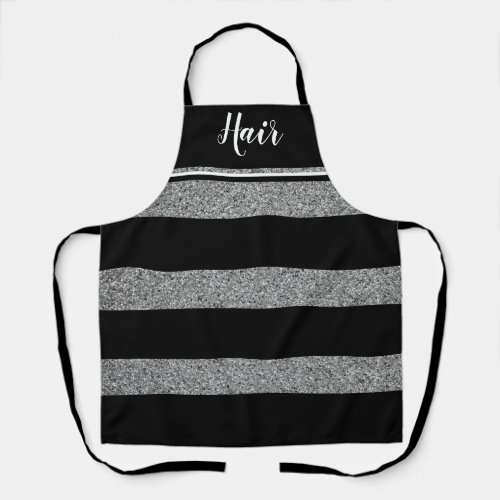 Hair Stylist Black Silver Glitter Striped Stylish Apron