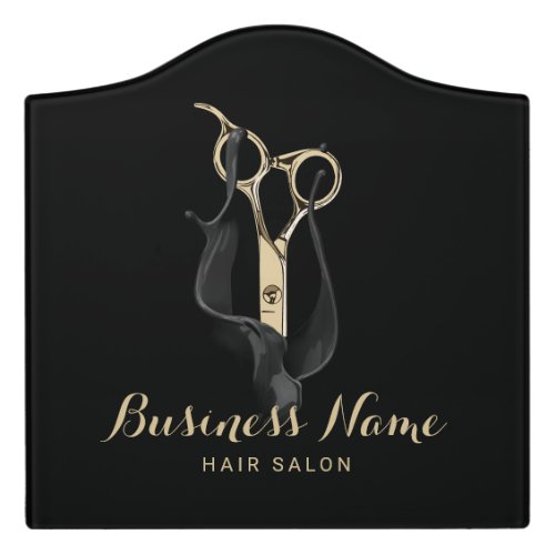 Hair Stylist Black Splash Gold Scissor Salon Door Sign