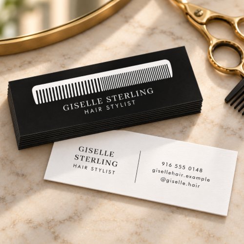 Hair Stylist Black White Comb Minimalist Salon Mini Business Card