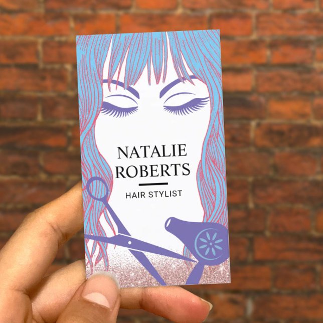 Hair Stylist Blue Hair Beauty Girl Hair Salon Business Card (Creator Uploaded)