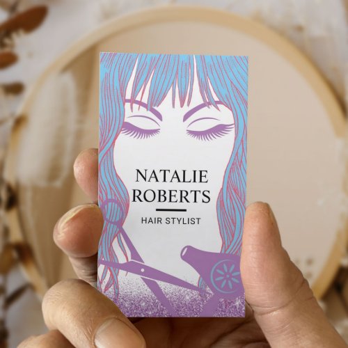 Hair Stylist Blue Hair Beauty Girl Lavender Salon Business Card