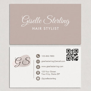 Hair Stylist Blush Mauve Modern Elegant QR Code Business Card