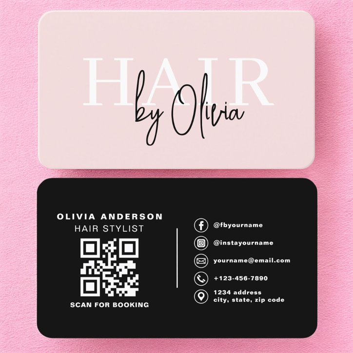 Hair Stylist Blush Pink QR Code Business Card