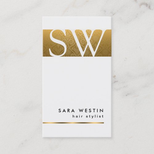 Hair Stylist Bold Gold Monogram Business Card