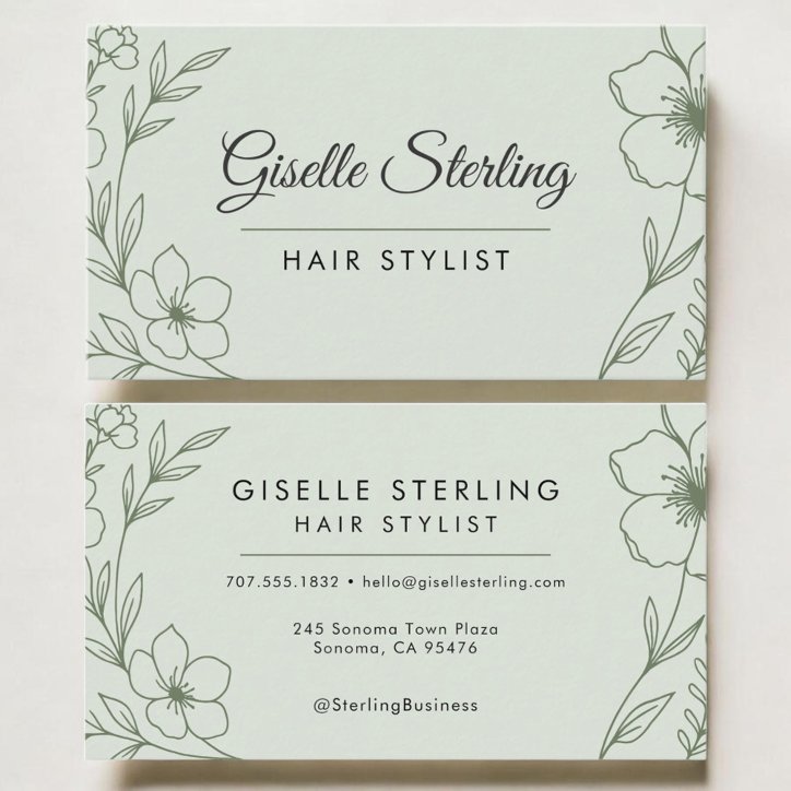 Hair Stylist Botanical Sage Green Modern Business Card