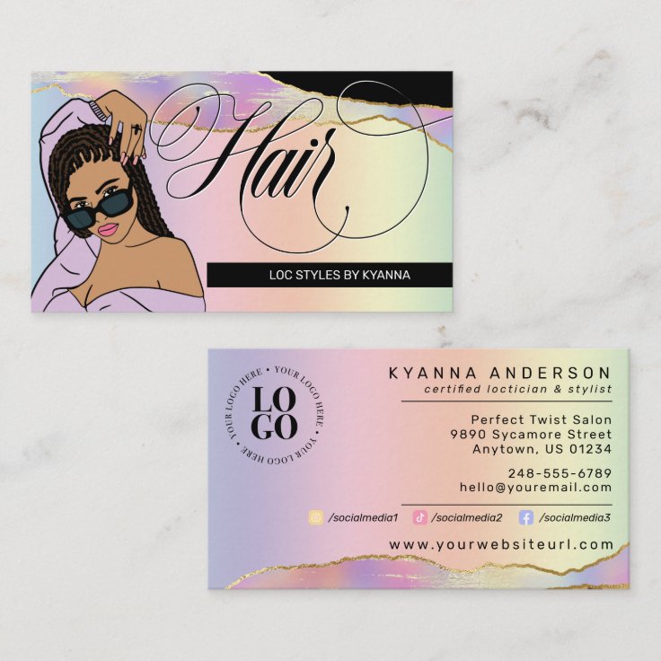 Hair Stylist, Braids, Locs, Salon, Custom Logo Business Card | Zazzle