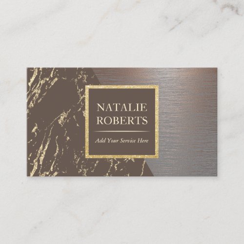 Hair Stylist Brown  Gold Marble Beauty Salon Business Card