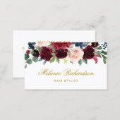 Hair Stylist Burgundy Blue Floral Appointment Card (Front/Back)