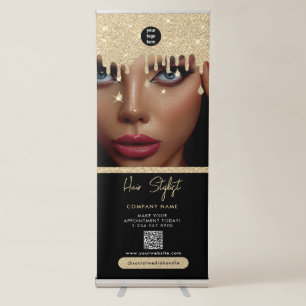 Hair Stylist Business Black Gold Glitter Retractable Banner