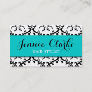 Hair Stylist Business Card Damask Blue