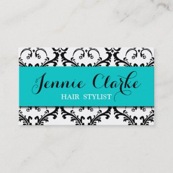 Hair Stylist Business Card Damask Blue by DamaskGallery at Zazzle