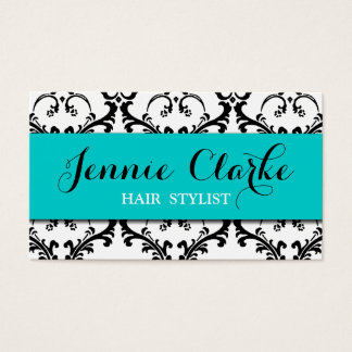 Hair Stylist Business Card Damask Blue