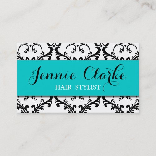Hair Stylist Business Card Damask Blue