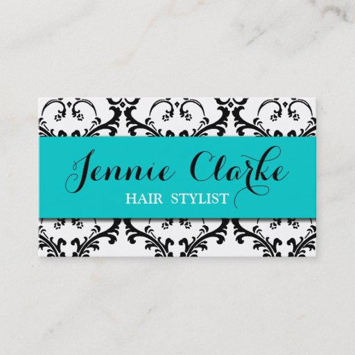 Customizable Hair Stylist Business Card Damask Blue